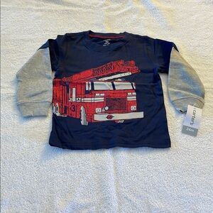 Carter's Navy and Gray Long Sleeve Tee with Fire Truck